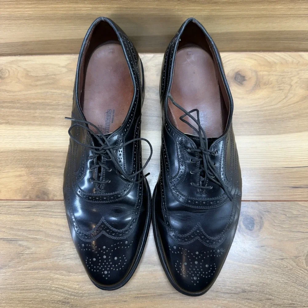 Allen Edmonds Townley Wingtip Oxfords Mens 10 D Black Leather Medallion Formal